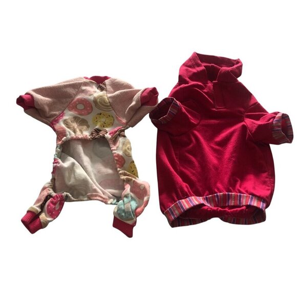 Dog Apparel (2) Piece Bundle Size Medium Donut Pjs and Red Hoodie Pink Heart - Picture 2 of 11